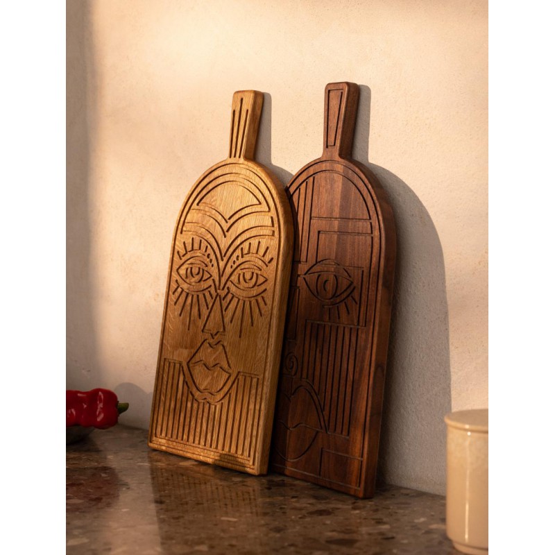 Mory Ethnische Serveerplank Masker in Eikenhout 38x19x1,5 cm  - Les Planches du Chef