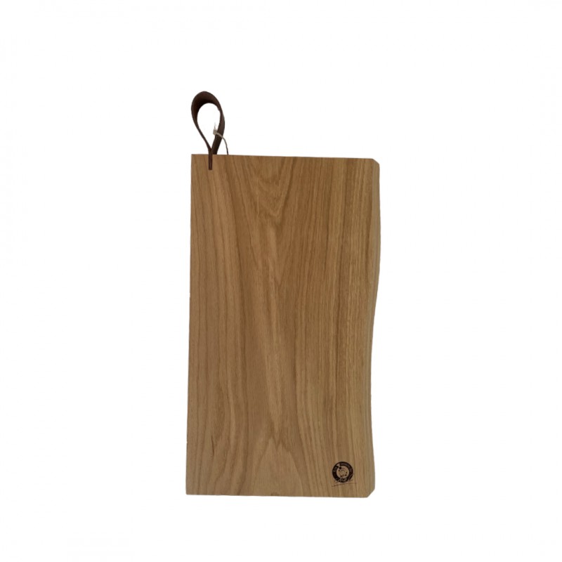René Planche à Découper et à Servir en Chêne Poignée Cuir 40x24X2,5 cm - Les Planches du Chef