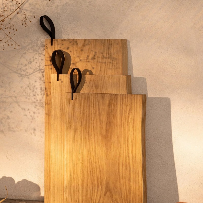 René Eikenhouten snij- en Serveerplank met Leren Handvat 40x24x2,5 cm - Les Planches du Chef
