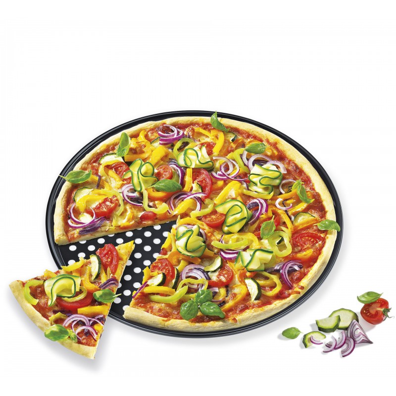 Bake One Plaque à Pizza Ronde en Acier Perforé Antiadhésif 36 cm  - Kuchenprofi
