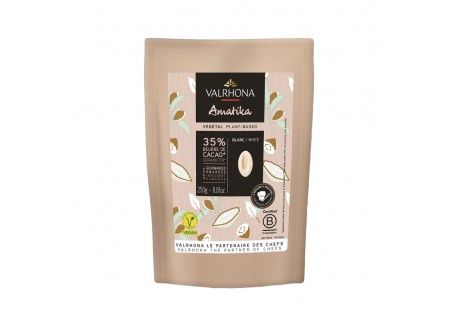Chocolat Blanc Vegan sans Lactose Amatika 35% Sachet Fèves 250 g  - Valrhona