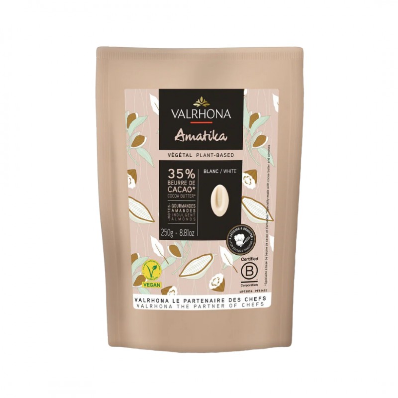 Chocolat Blanc Vegan sans Lactose Amatika 35% Sachet Fèves 250 g  - Valrhona