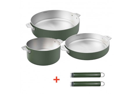 La Merveilleuse Inox Vert Fougère Trio Casserole Poêle Sauteuse Pack LSDC  - Cookut