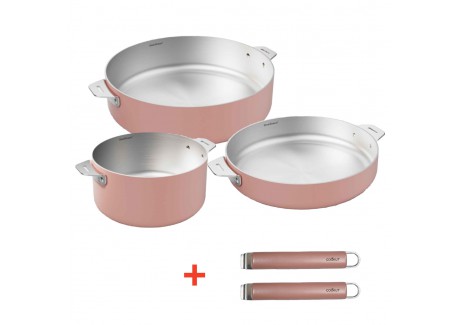 La Merveilleuse RVS Roze Trio Kookpan Koekenpan Sauteerpan LSDC Pack - Cookut