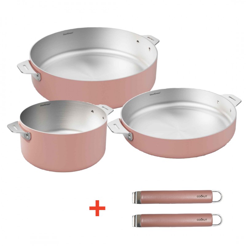 La Merveilleuse RVS Roze Trio Kookpan Koekenpan Sauteerpan LSDC Pack - Cookut
