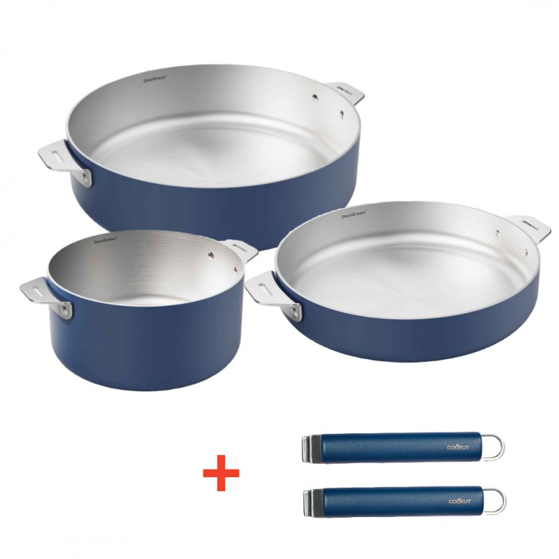 La Merveilleuse RVS Blauw Trio Kookpan Koekenpan Sauteerpan LSDC Pack - Cookut