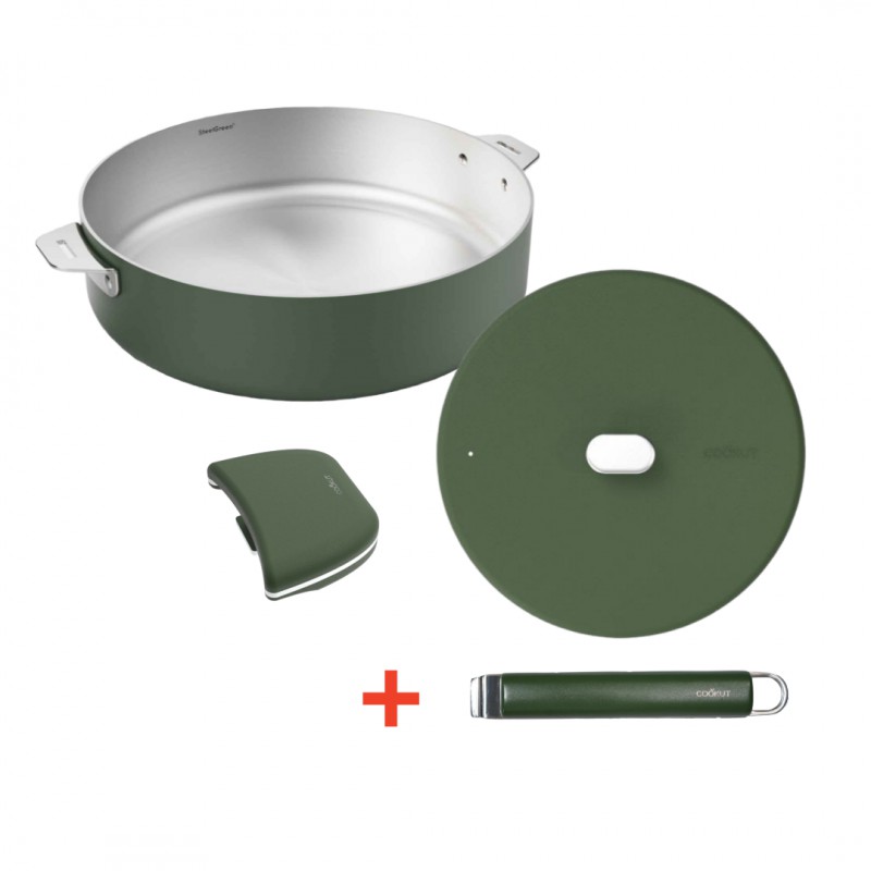 La Merveilleuse Inox Vert Fougère Kit Sauteuse Couvercle 28cm Anse Pack LSDC  - Cookut