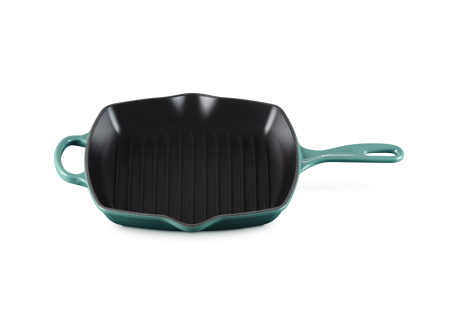 Poêle en Fonte Emaillée Skillet Grill Carré 26 cm Bleu Riviera  - Le Creuset