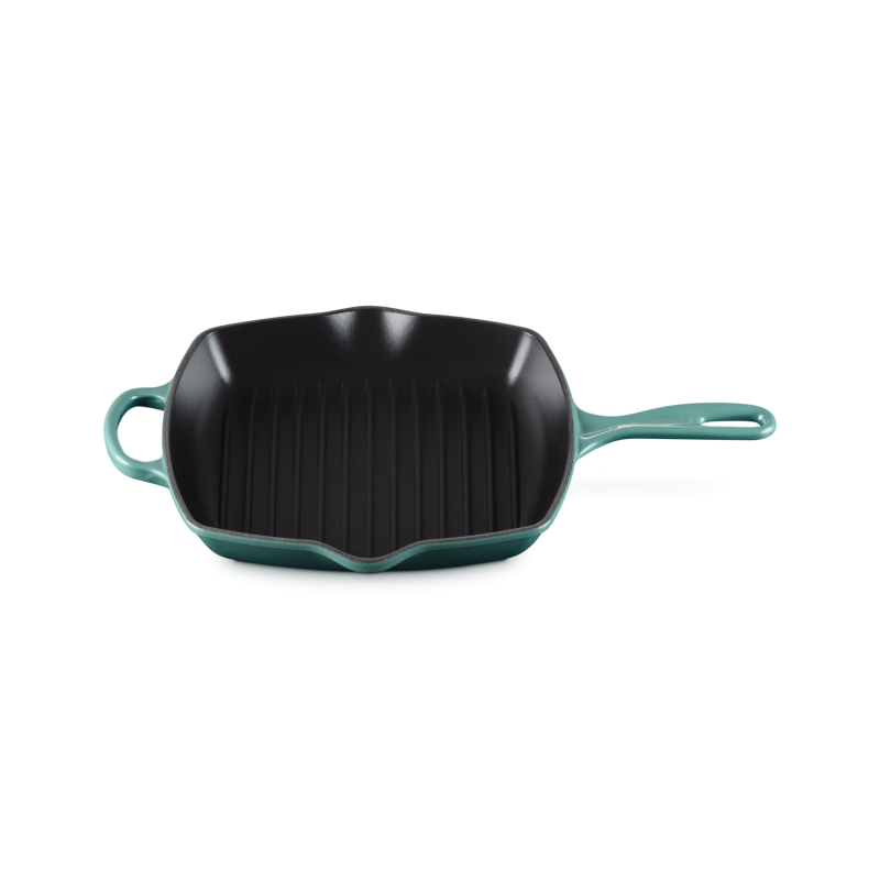 Poêle en Fonte Emaillée Skillet Grill Carré 26 cm Bleu Riviera  - Le Creuset