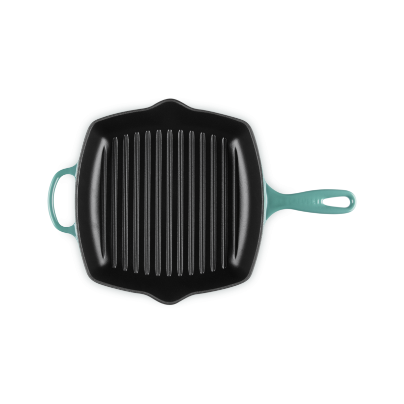 Poêle en Fonte Emaillée Skillet Grill Carré 26 cm Bleu Riviera  - Le Creuset