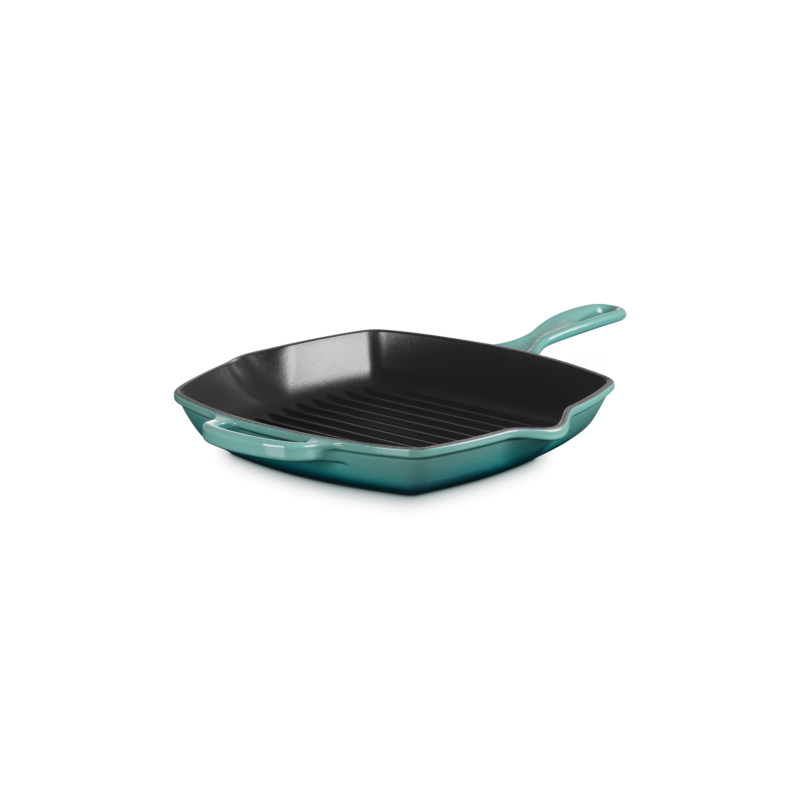 Poêle en Fonte Emaillée Skillet Grill Carré 26 cm Bleu Riviera  - Le Creuset