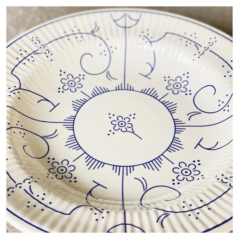 Copenhague Assiette Creuse Céramique Email Brillant Blanc Crème Bleu 24,5cm  - Royal Boch