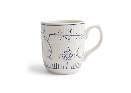 Copenhague Keramische Mok Glanzend Emaille Crème Wit Blauw met Handvat 28 cl - Royal Boch