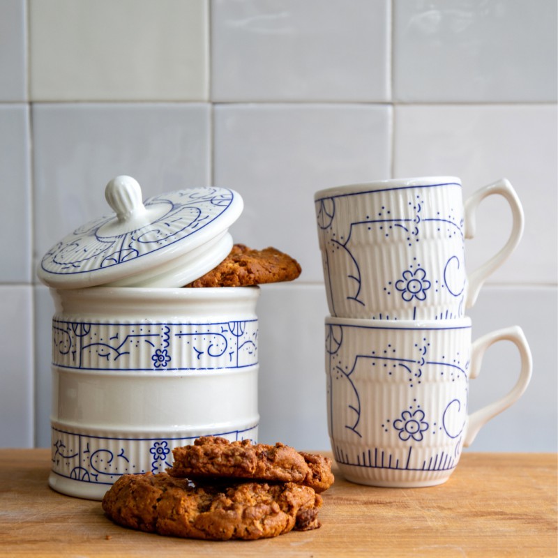 Copenhague Mug Céramique Email Brillant Blanc Crème Bleu avec Anse 28 cl  - Royal Boch