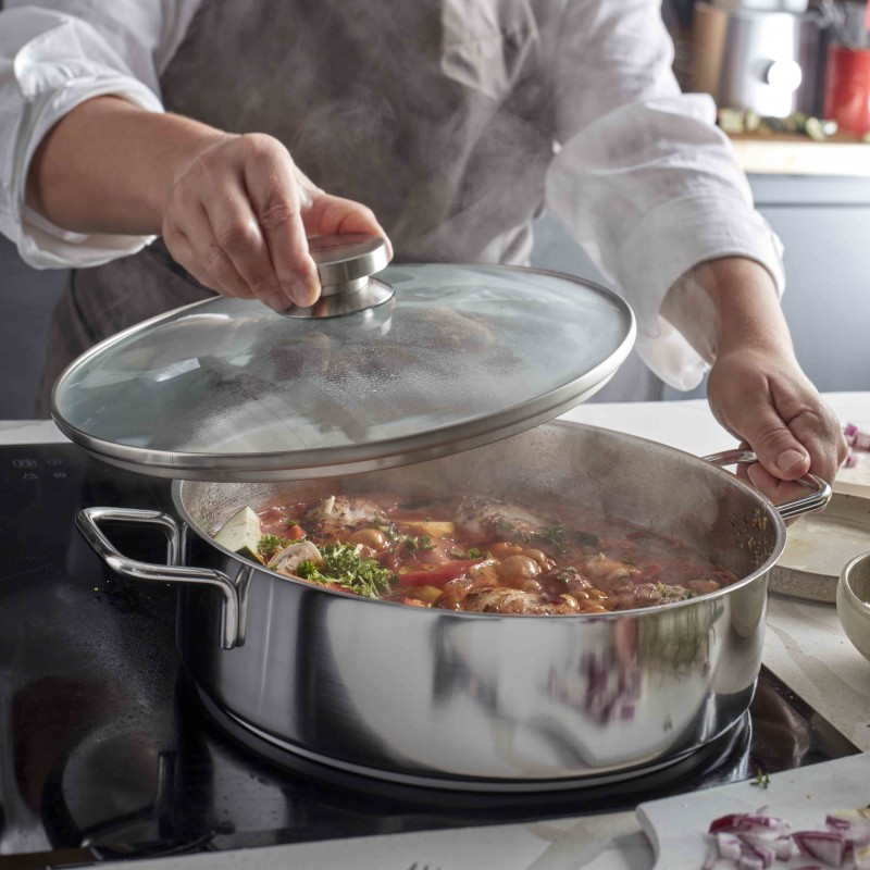 Apollo 7 Lage Kookpot RVS met Glazen Deksel 24 cm - Demeyere
