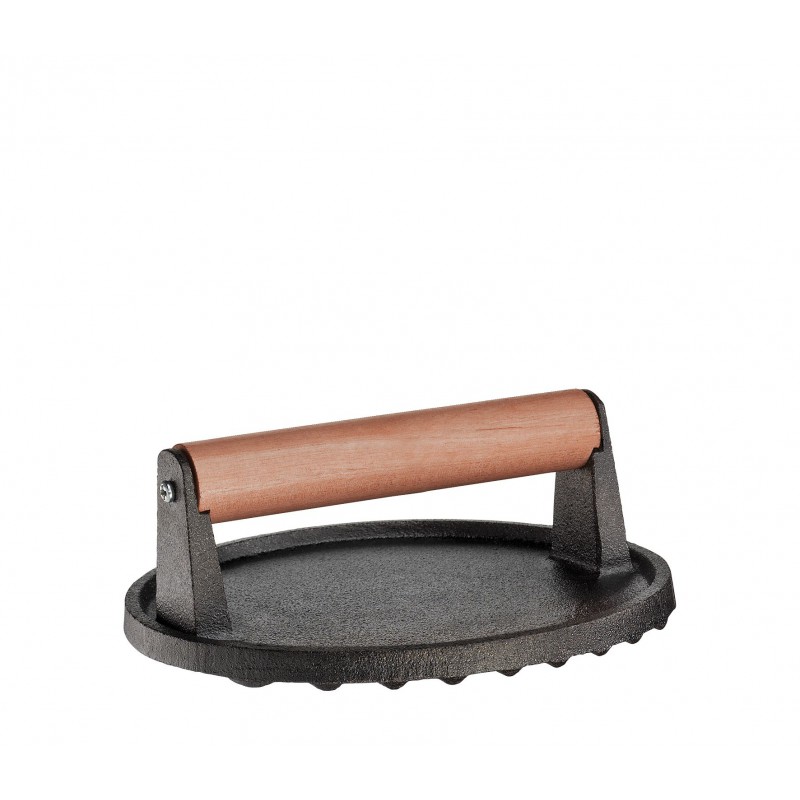 Presse à Viande Ronde Striée en Fonte pour Grillades et Smash Burger 18 cm - Kuchenprofi