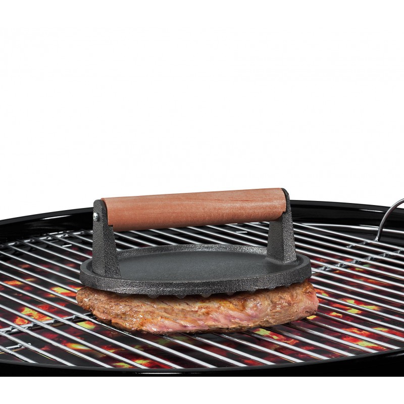 Presse à Viande Ronde Striée en Fonte pour Grillades et Smash Burger 18 cm - Kuchenprofi