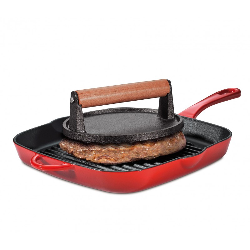 Presse à Viande Ronde Striée en Fonte pour Grillades et Smash Burger 18 cm - Kuchenprofi