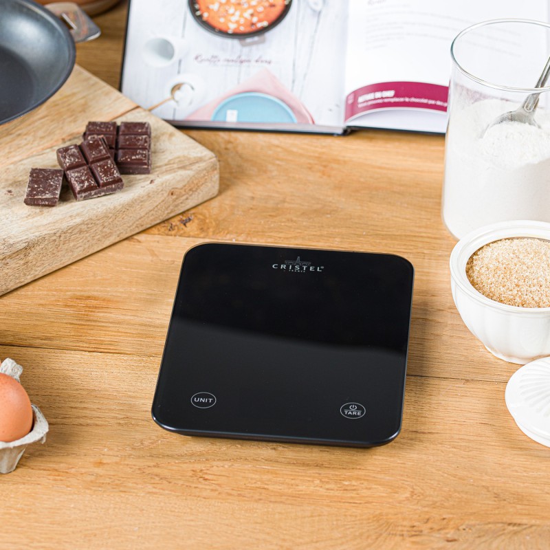 Balance de Cuisine Rechargeable USB Précision 10kg/5g Noire 21x16 cm  - Cristel