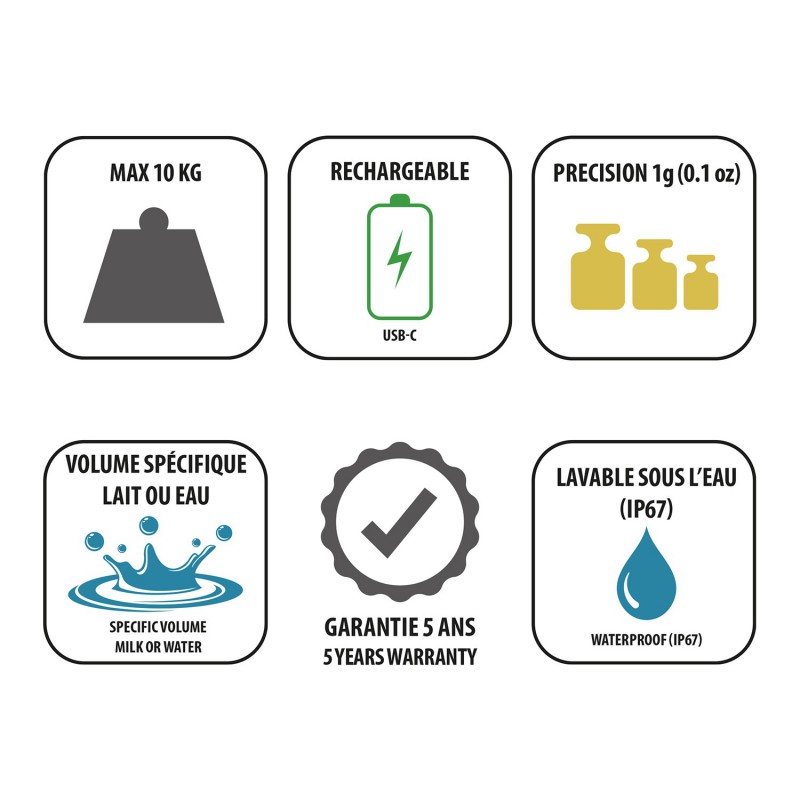 Oplaadbare Keukenweegschaal 10kg/5g Zwart 21x16 cm - Cristel