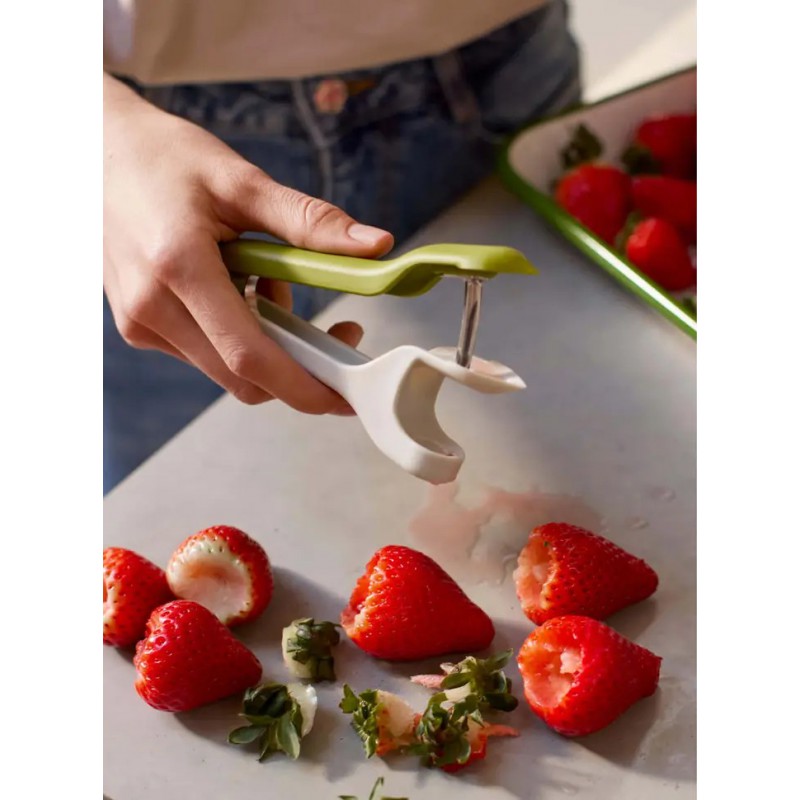 Tweezy Dénoyauteur Cerises Olives et Equeuteur à Fraises 3 en 1 Vert 17 cm - Joseph Joseph