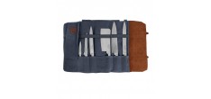 Chef Etui Couteaux Pliant Cuir et Toile 9 Compartiments Bleu Marine 38x37 cm 