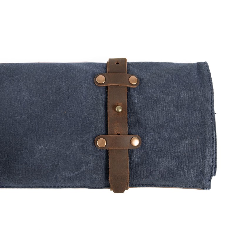 Chef Etui Couteaux Pliant Cuir et Toile 9 Compartiments Bleu Marine 38x37 cm  - Alaskan Maker