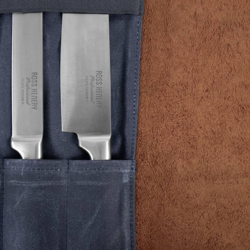 Chef Etui Couteaux Pliant Cuir et Toile 9 Compartiments Bleu Marine 38x37 cm  - Alaskan Maker