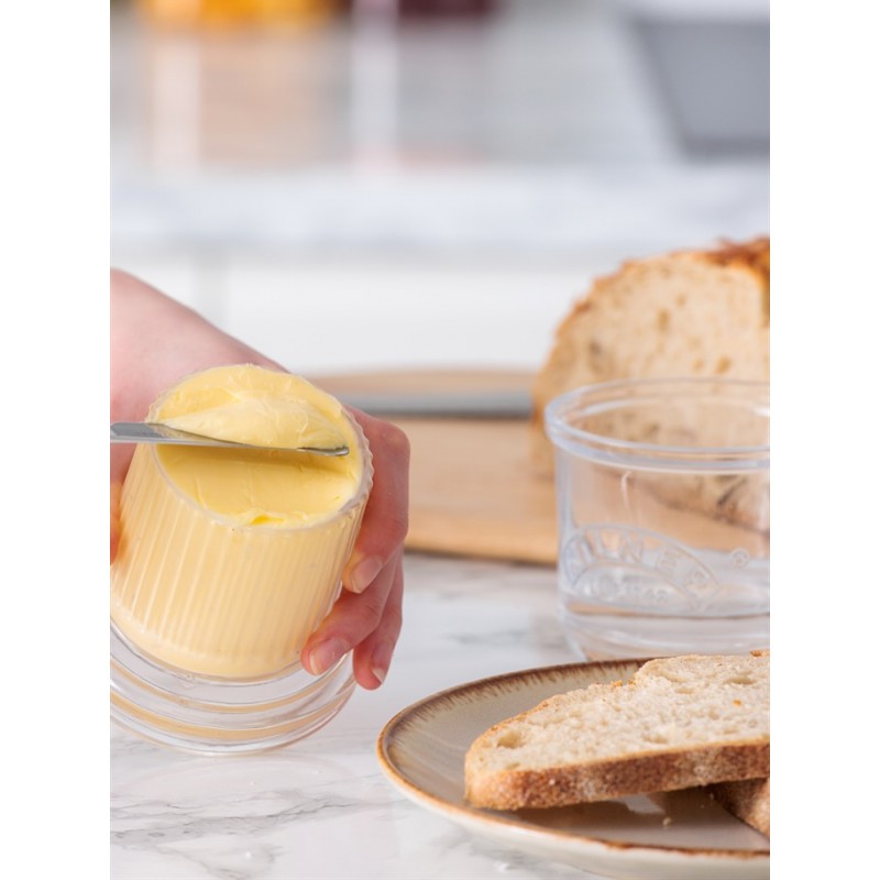 Beurrier Breton à Eau Verre Transparent Rond 10x10x9 cm (180 g de Beurre)  - Kilner
