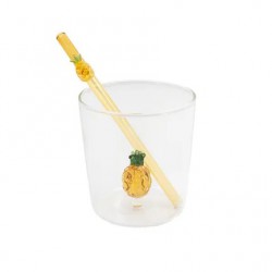 Ananas Set Glas 300 ml + Herbruikbare Geel Glazen Drinkrietje - Point Virgule