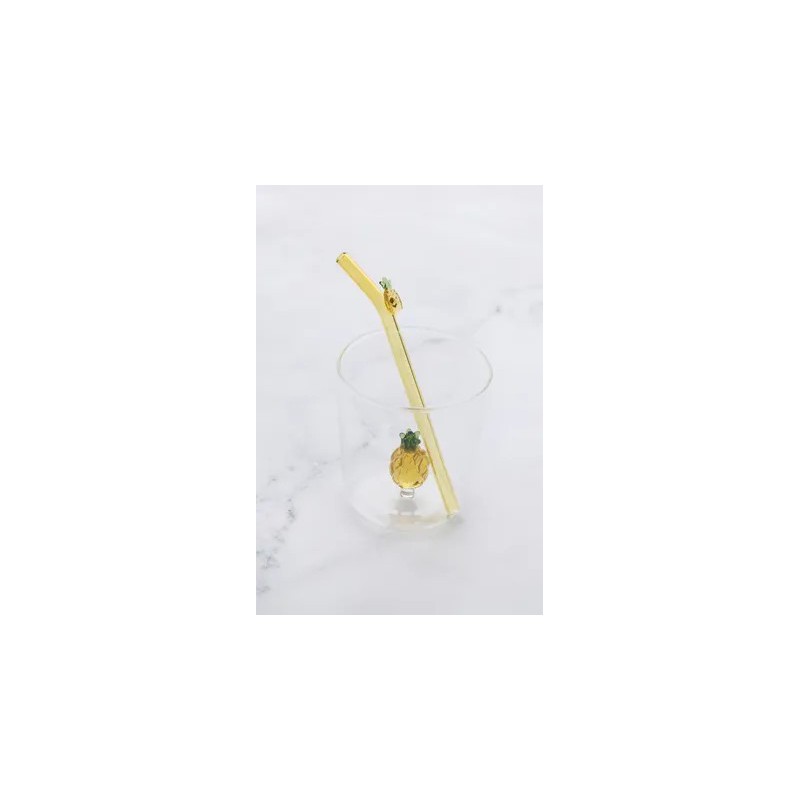 Ananas Verre à Eau Décor 3D 300 ml + Paille Réutilisable en Verre Jaune  - Point Virgule