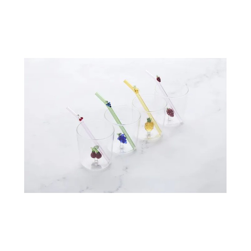 Ananas Set Glas 300 ml + Herbruikbare Geel Glazen Drinkrietje - Point Virgule