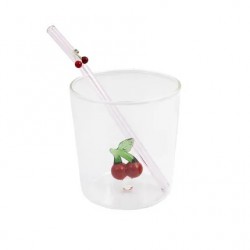 Kers Set Glas 300 ml + Herbruikbare Glazen Drinkrietje - Point Virgule