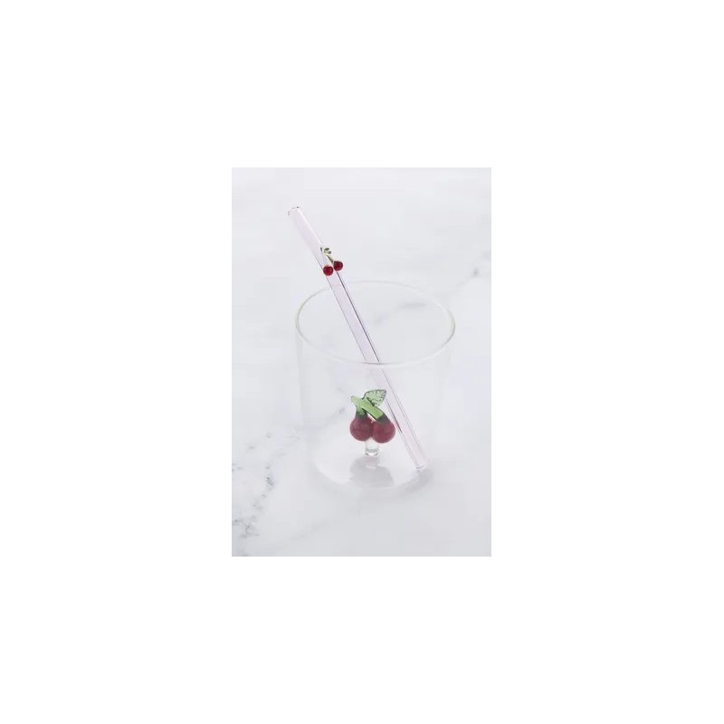 Cerise Verre à Eau Décor 3D 300 ml + Paille Réutilisable en Verre  - Point Virgule