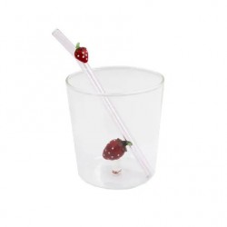 Fraise Verre à Eau Décor 3D 300 ml + Paille Réutilisable en Verre  - Point Virgule