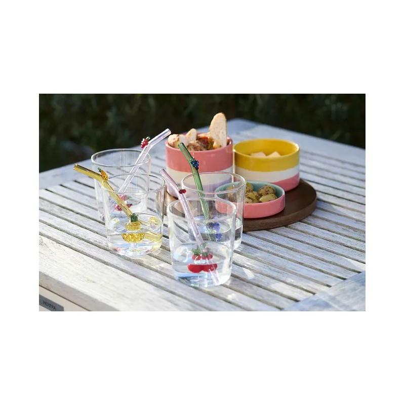Aardbei Set Glas 300 ml + Herbruikbare Glazen Drinkrietje - Point Virgule