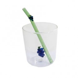Druiven Set Glas 300 ml + Herbruikbare Groen Glazen Drinkrietje - Point Virgule