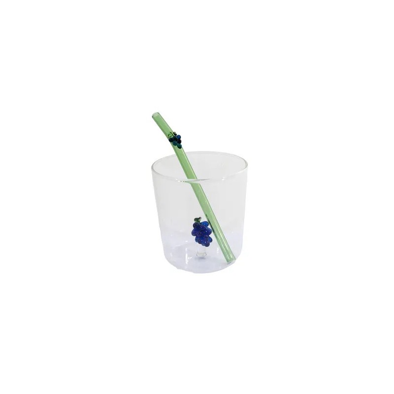 Druiven Set Glas 300 ml + Herbruikbare Groen Glazen Drinkrietje - Point Virgule