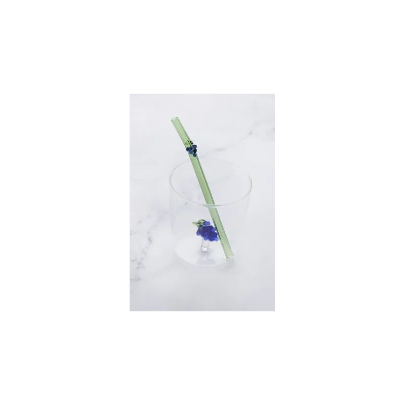 Raisin Verre à Eau Décor 3D 300 ml + Paille Réutilisable en Verre Verte  - Point Virgule