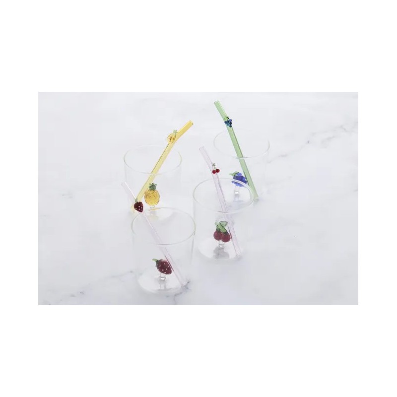 Druiven Set Glas 300 ml + Herbruikbare Groen Glazen Drinkrietje - Point Virgule