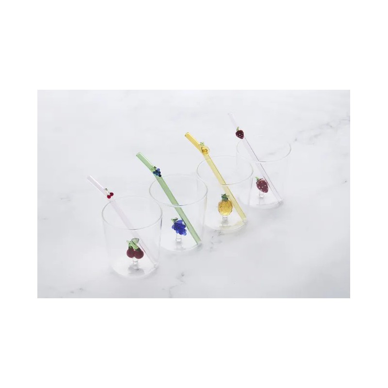 Druiven Set Glas 300 ml + Herbruikbare Groen Glazen Drinkrietje - Point Virgule