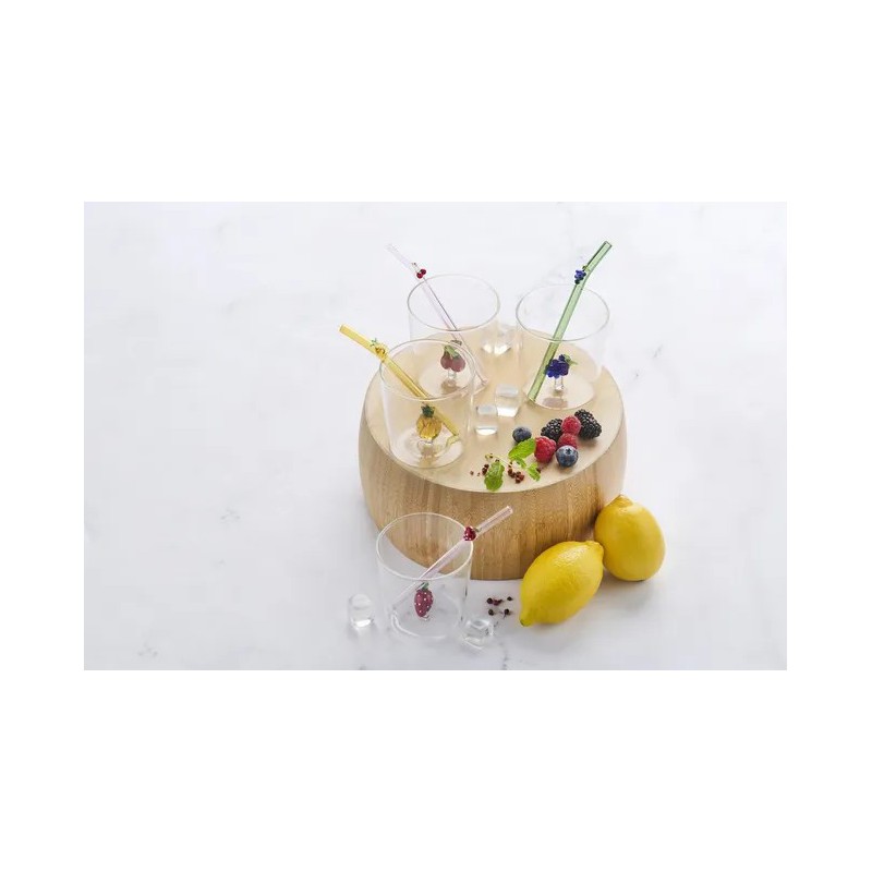 Raisin Verre à Eau Décor 3D 300 ml + Paille Réutilisable en Verre Verte  - Point Virgule