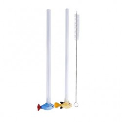 Pailles Réutilisables en Verre Motif Grand Poisson 2 pcs 20 cm + Goupillon  - Point Virgule