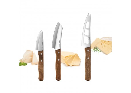 Cavina Set Couteaux à Fromage Lame Inox Manche Bois de Noyer 3 pcs  - Gefu