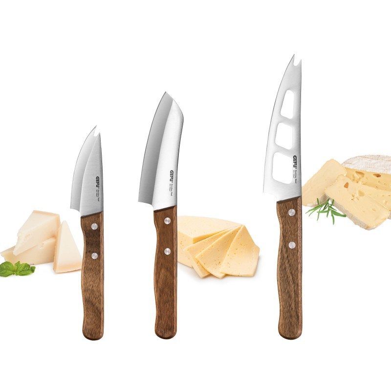 Cavina Set Couteaux à Fromage Lame Inox Manche Bois de Noyer 3 pcs - Gefu