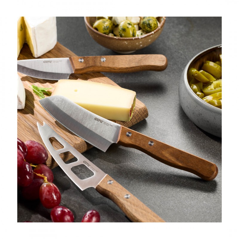 Cavina Set Couteaux à Fromage Lame Inox Manche Bois de Noyer 3 pcs  - Gefu