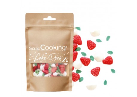 Deco Suiker Aardbeien Meringue Wit Rood Groen 30 g - Scrapcooking