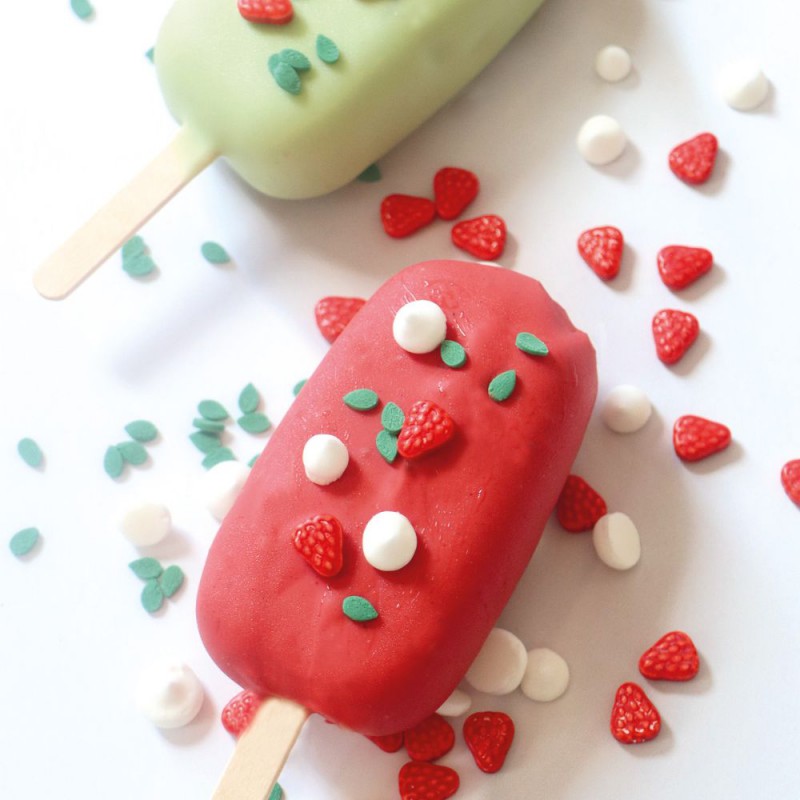 Deco Suiker Aardbeien Meringue Wit Rood Groen 30 g - Scrapcooking