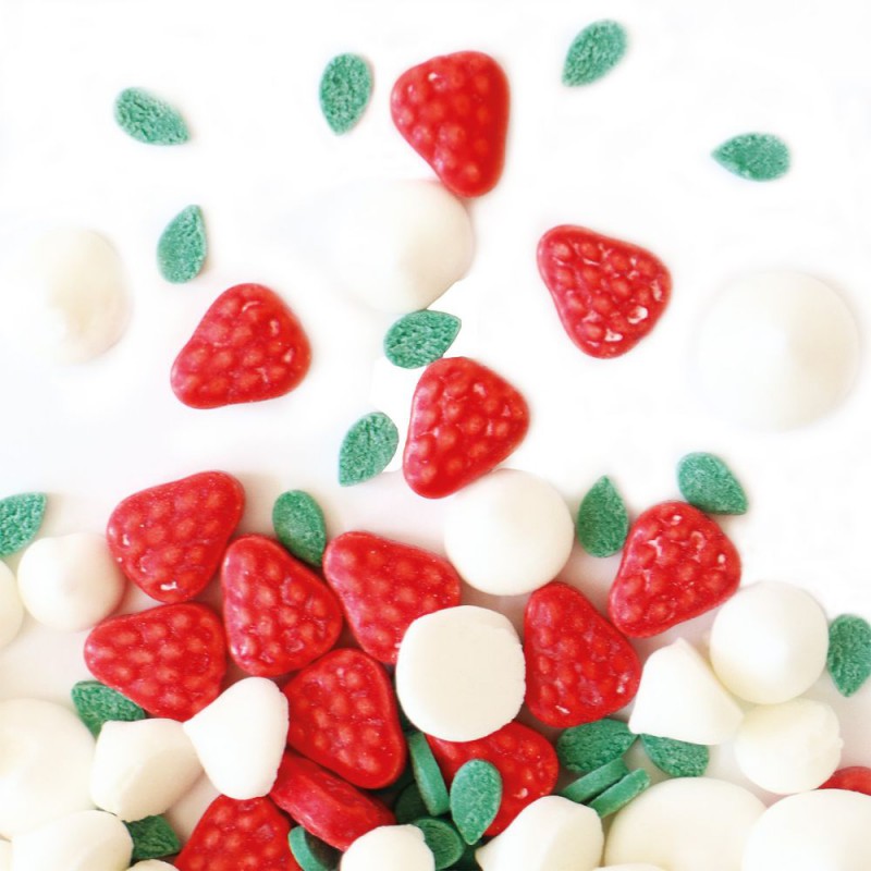 Deco Suiker Aardbeien Meringue Wit Rood Groen 30 g - Scrapcooking