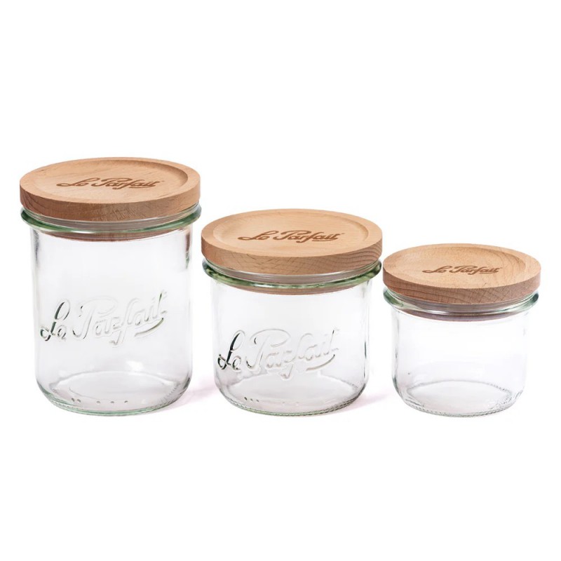 Bocal de Conservation Hermétique en Verre Couvercle en Bois 425 ml  - Le Parfait